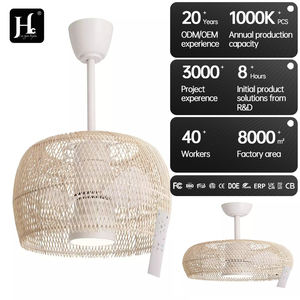 Ventilateur de plafond LED en rotin tressé avec lumière, style vintage, lampe suspendue simple pour la décoration du salon ou du bar - Product Image 5