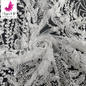 HY3357 Último Modelo de Encaje Francés Blanco con Bordado, Lentejuelas 3D y Perlas, para Vestidos de Novia Africanos Aso Ebi, Venta al por Mayor - Product Image 4