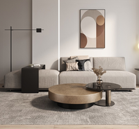 Table basse ronde moderne de luxe italienne multifonctionnelle avec plateau en bois et structure en acier inoxydable, ensemble de meubles pour salon