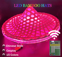 Cappello di Bambù Luminoso Stile Cinese con Luci LED, Controllo Remoto DMX, Colori RGB, Fatto a Mano, Portata 1000-1500m