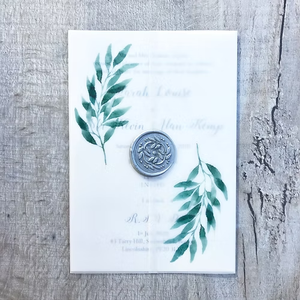 Rustieke huwelijksuitnodigingen met bloemen- en verenboho-print op luxe velum, 320 gsm ivoorstructuur uitnodigingskaart - Product Image 5