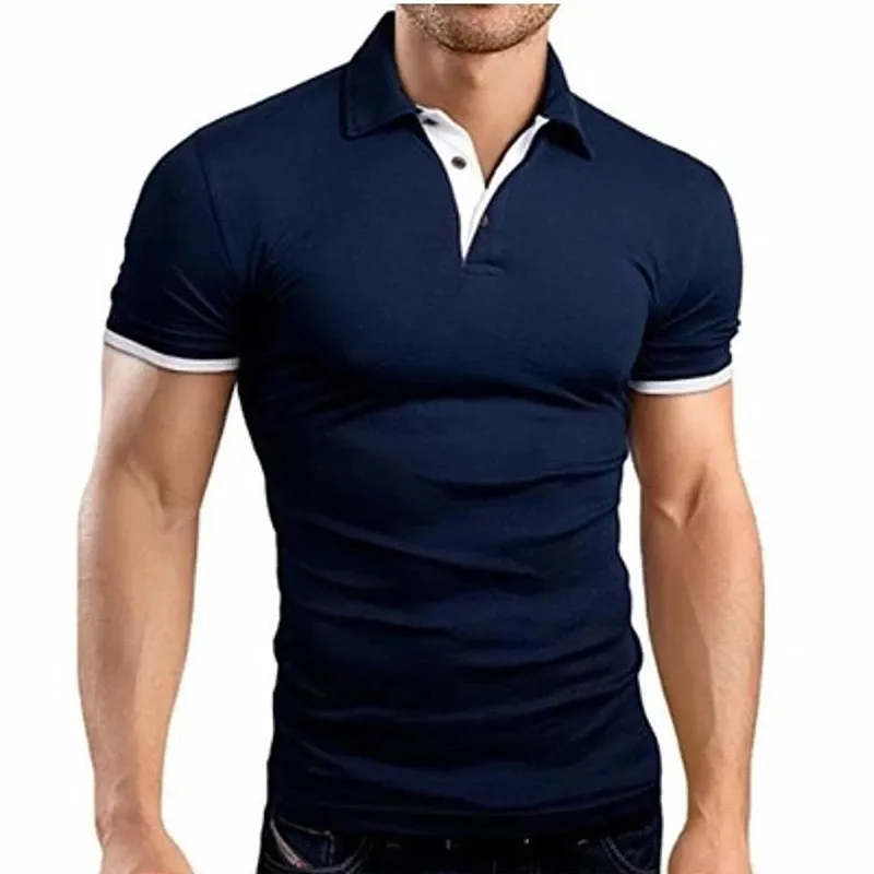 New Men's T-shirt Lapel Casual Short-sleeved Stitching Men T-shirt for Male Solid Color Pullover Top men's polo shirts