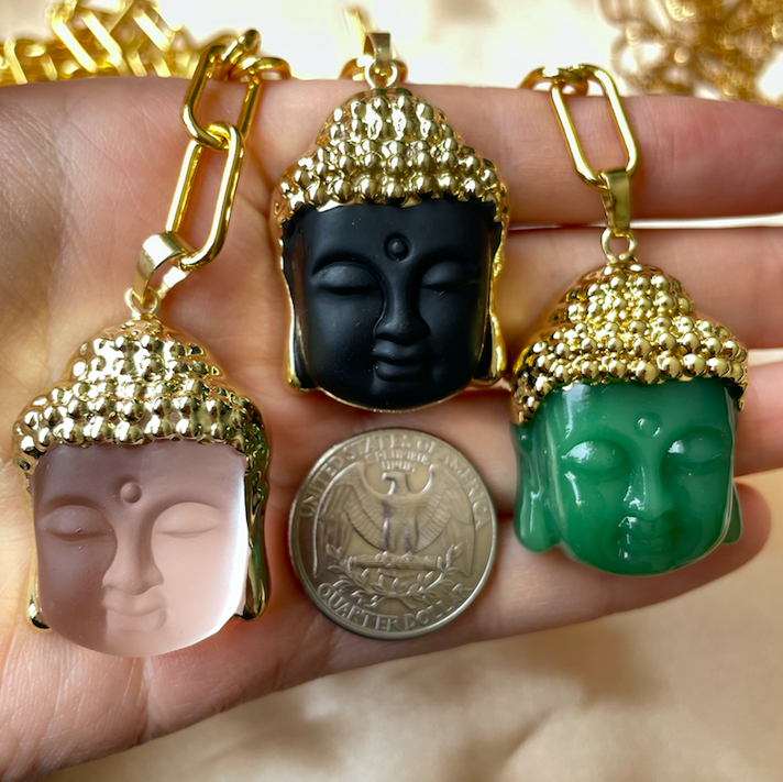 仏教黄金仏ペンダント マニ彫刻 アイスオブシディアン グリーン