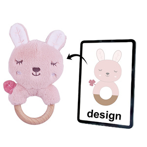 Juguetes de peluche personalizados con campana de manivela para bebés, basados en <span class=keywords><strong>dibujos</strong></span> proporcionados, con anillo de madera para agarrar, se pueden morder y rechinar. - Product Image 1