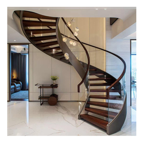 <span class=keywords><strong>Escalier</strong></span> courbé sur mesure en acier inoxydable et bois, avec travail métallique artistique, pour villa intérieure et hall d'entrée de sous-sol - Product Image 2