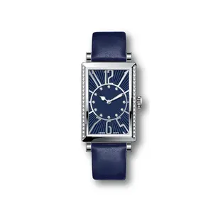 Оптовая продажа, прямоугольный кожаный ремешок для часов с сапфировым кристаллом, модные наручные часы