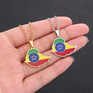 Bandiera etiope collana pendente con mappa del leone alla moda in acciaio inossidabile placcato oro donne uomini celebrano <span class=keywords><strong>la</strong></span> ricca <span class=keywords><strong>storia</strong></span> di Africa Ethiopia - Product Image 4