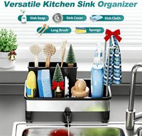 Organisateur d'évier en acier inoxydable, porte-éponge pour évier de cuisine avec porte-brosse, porte-torchon, organisateur d'évier antirouille pour comptoir