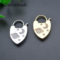 Liontin Berbentuk Hati dengan Lapisan Emas 18K dan Batu CZ Putih, Ukuran 18x25mm, untuk Pembuatan Kalung