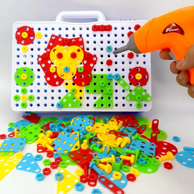 2021 yeni öğe mozaik matkap seti çocuklar yapı blok oyuncaklar komik delme vidası bulmacalar yaratıcı oyuncaklar