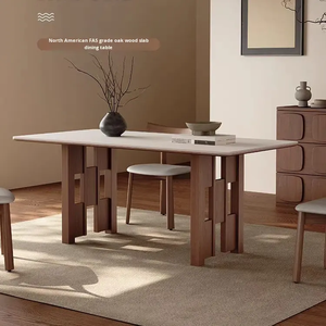 Ensemble de table à manger en bois massif de haute qualité avec un design moderne et simple, facile à nettoyer, durable pour un usage quotidien - Product Image 1