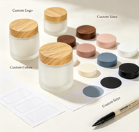 Pots en verre dépoli de 20-100g avec couvercles en bois, pots cosmétiques rechargeables pour crème visage et crème contour des yeux