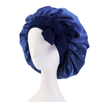 Grand bonnet en satin avec nœud papillon Bonnet de sommeil Bonnet en satin avec bretelles longues réglables Support Logo personnalisé