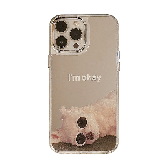 Silver Camera Rim Cute Dog Girly Back Cover Clear Customize Print Makeup Mirror Phone Case for iPhone 16 Pro Max 15 14 13 Pro