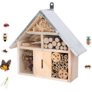 Moderne hölzerne Biene Schmetterling Insekt Hotel ökologische Garten Beobachtung Blechdose Haustier Haus Knopf gedruckt Vogelkäfige hängen - Product Image 3