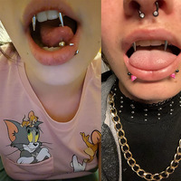 Labret en Acier Inoxydable avec Dents de Zombie, Dents de Vampire, Dents de Tigre, Design 'Demon Smile' et Piques en Forme de C, Bijou de Piercing pour Lèvres, Cercles de Lèvres, Cadeau