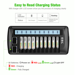 EBL phổ thông minh di động có thể sạc lại Ni-MH AA AAA NiMh 9V Lithium Ion Battery Charger - Product Image 4