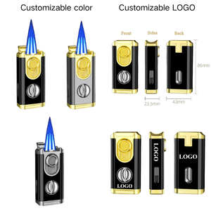 DEBANG Cigar Lighter Custom logo Best Seller <b>Refillable</b> Triple Flame Gift-box Cigar Torch Lighter with Cigar Cutter and Holder - Product Image 2