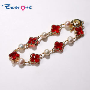 Bestone Mode Zoetwater Parel En Micro Zirkoon Clover Kralen Armband Grote Gift Armband Voor Vrouwen - Product Image 4