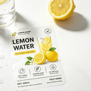 Etiquetas personalizadas para botellas de bebidas, papel sintético premium, estampado de frutas amarillo brillante para empaques de agua de limón saludable - Product Image 1