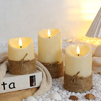 Bougie LED avec mèche vacillante en corde de chanvre, lumière de bougie électronique, bougie simulée en ABS, décoration de mariage