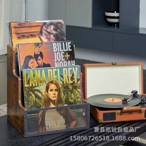 Soporte de Madera para Discos de Vinilo, Combinación de Hierro y Madera, Estante para CD, Estante Escalonado, Caja de Almacenamiento de Escritorio - Product Image 2