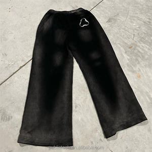 Pantalones de chándal de gran tamaño lavados con ácido, pantalones de diamantes de imitación, pantalones de chándal acampanados cortados y cosidos para hombre - Product Image 2