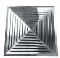 Diffuseur d'air carré de plafond en acier inoxydable 304, 4 voies réglables, durable, avec registre, pour ventilation CVC, entrepôt industriel moderne