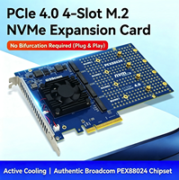 PCIe 4.0 X16 4 M.2 NVMe SSD Expansion Card Adapter Cooling Fan Supports 2242 2280 22110 Sizes High Speed Data Transfer Private