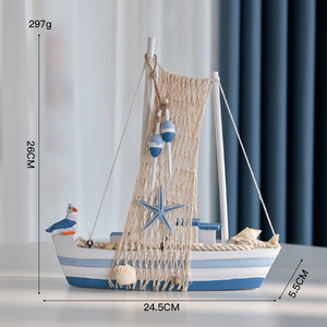 Modelo de Velero Mediterráneo Ecológico, Barco de Madera Estilo Ave Marina, Decoración de Escritorio Estilo Océano, Pintado en Azul Cielo - Product Image 6