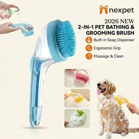 Brosse de toilettage moderne pour animaux de compagnie, à long manche, en silicone souple, pour chat et chien, avec distributeur de liquide rechargeable, peigne de massage pour la douche