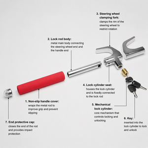 Bloqueo de Volante Retráctil Tipo <span class=keywords><strong>U</strong></span> para Automóvil, Antirrobo, con Llave de Acero - Product Image 1