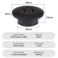 Cargador USB Doble de Diseño Redondo para Escritorio, Enchufes y Tomas de Corriente para Muebles de Oficina con Adaptador EU/US/UK, Superventas