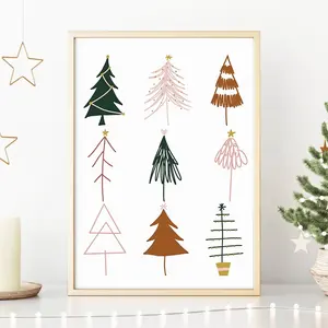 Pohon Natal Dicetak Di Atas Kayu untuk Liburan Lukisan Seni Dinding Natal Dapat Dicetak Digunakan Dalam Dekorasi Liburan dan Tanda Natal