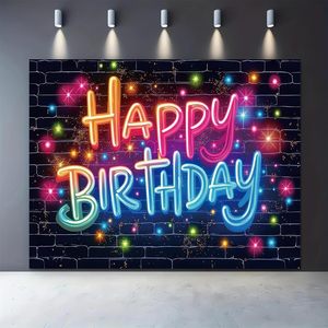 Fondo <span class=keywords><strong>de</strong></span> Neón para Banner <span class=keywords><strong>de</strong></span> <span class=keywords><strong>Feliz</strong></span> <span class=keywords><strong>Cumpleaños</strong></span>, Decoración para Baby Shower, Globos Coloridos, Luces, Banner <span class=keywords><strong>de</strong></span> Pared <span class=keywords><strong>de</strong></span> Ladrillo para Recién Nacidos - Product Image 3