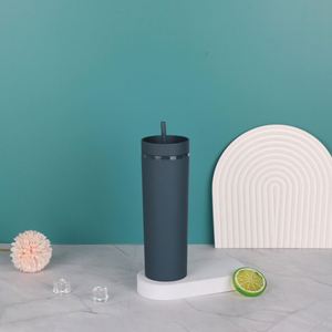 Morandi Color 16oz Plastic Tumbler with Straw Double Layer <b>Rubber</b> <b>Paint</b> Portable Drinking Cup Ready to Ship - Product Image 6