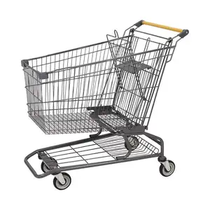 Anti-Collision Double Basket Shopping Cart Stable Metal Shopping Trolley