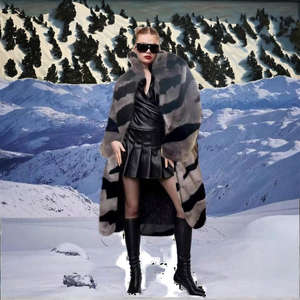 เสื้อเชิ้ตผู้หญิงลายพิมพ์วินเทจสำหรับฤดูหนาว ผ้ากำมะหยี่ผสมไนลอน/คอตตอน ระบายอากาศได้ดี ความยาวเต็มตัว แต่งขอบด้วยขนฟ็อกซ์ - Product Image 2