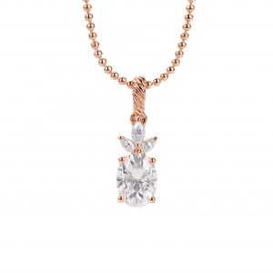 Luxury Oval Cut Lab Grown Diamond Pineapple Pendant <b>Necklace</b> 14K 18K Rose Gold Marquise Cluster Tropical Fine Jewelry - Product Image 3