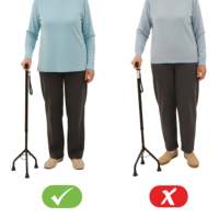 Bastón Cuádruple, Bastón de 3 Patas para Personas Mayores y Adultos, Altura Ajustable, Tubos de Aluminio y Acero Negros PEPE P10047