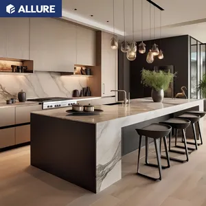 Allure Smart Melamine Customize Organizer And Storage Modern Wood Grain Kitchen Cabinets With Island