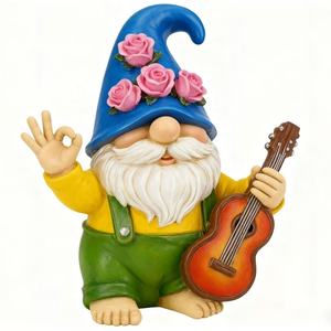 Estatua de Gnomo Divertida de Resina LiWei, Escultura Personalizable Pintada a Mano, Impermeable, Decoración para Jardín y Hogar, Figura de Gnomo Tocando la Guitarra - Product Image 3