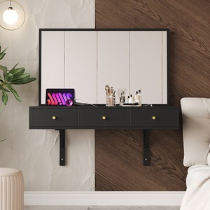 Table de maquillage murale flottante noire avec miroir et 3 tiroirs pour le maquillage, MOQ <span class=keywords><strong>300</strong></span> - Product Image 5