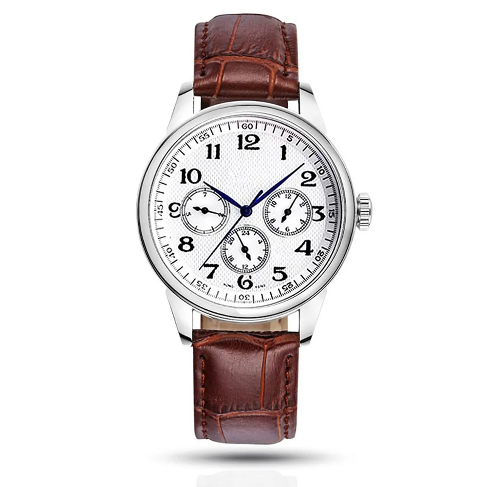 Jam tangan pasangan jam tangan kuarsa bisnis jam tangan tali baja tiga mata palsu jam tangan kulit pria