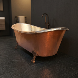 Bañera Ovalada Independiente de Cobre con Patas, Acabado Envejecido Natural, Interior y Exterior Niquelado, Baño de Lujo - I H C - Product Image 3