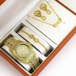 Reloj de Mujer Dorado con Incrustaciones de Diamantes de Imitación, 40 mm, Esfera Grande, con Juego de Joyería Infinito a Juego (Collar y Pulsera) para Moda Africana - Product Image 2
