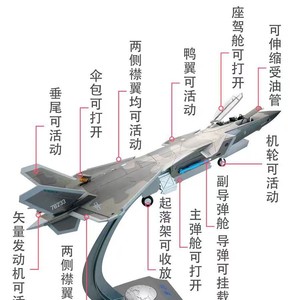 Modelo de avión de combate J-20, escala 1/35, avión militar de plástico con cabina abrible y tubo de reabastecimiento extensible - Product Image 2