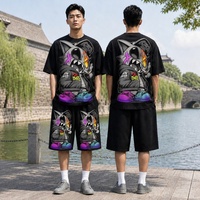 Ensemble deux pièces pour homme en coton 100% - T-shirt court décontracté tendance avec imprimé lettres et short - Taille plus - Mode été