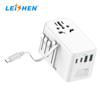 Adaptateur de voyage universel GaN 45W, convertisseur multi-prises mondial 6-en-1 avec fusible remplaçable et obturateurs de sécurité enfant