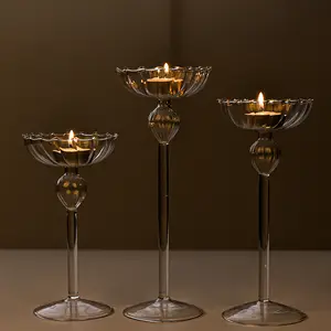 Tall glass candle holder romantic candlelight dinner wedding home decoration transparent striped glass candle holder set